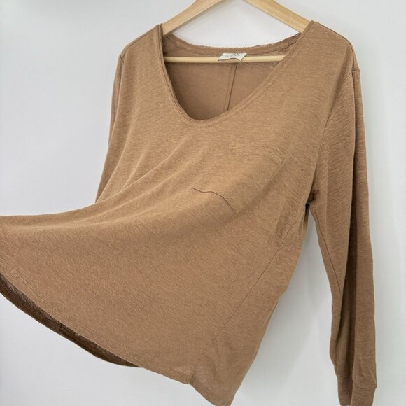 Wrap London Brown 100% Linen V-Neck Blouse US 8 Beach Preppy Boho Coastal - Picture 6 of 10